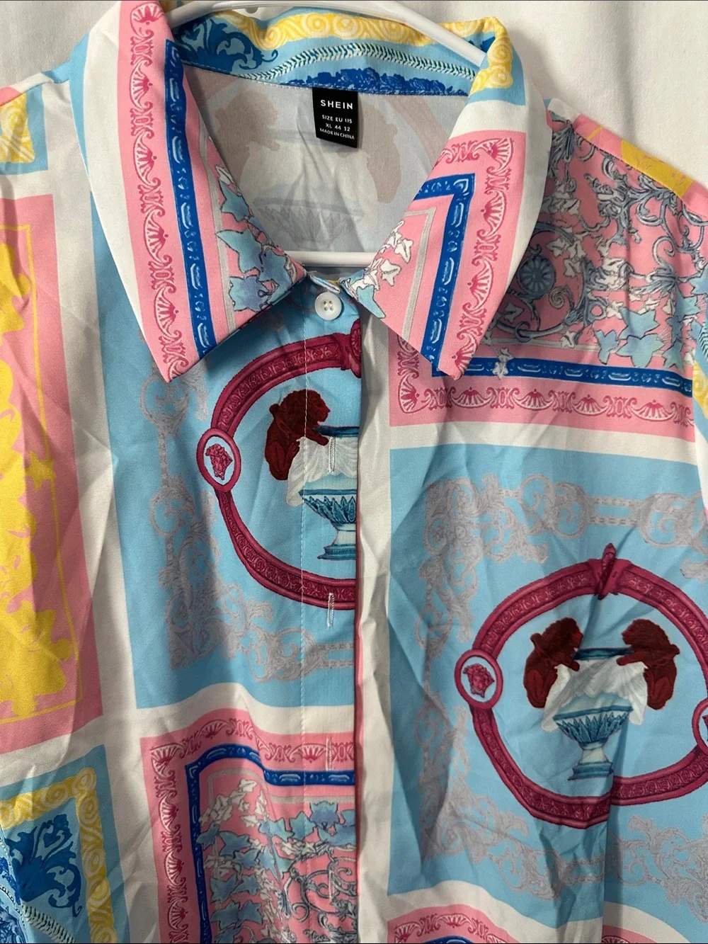 Girls' Multicolor Printed Short Sleeve Shirt - Pink & Blue